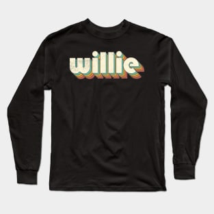 Retro Vintage Rainbow Willie Letters Distressed Style Long Sleeve T-Shirt